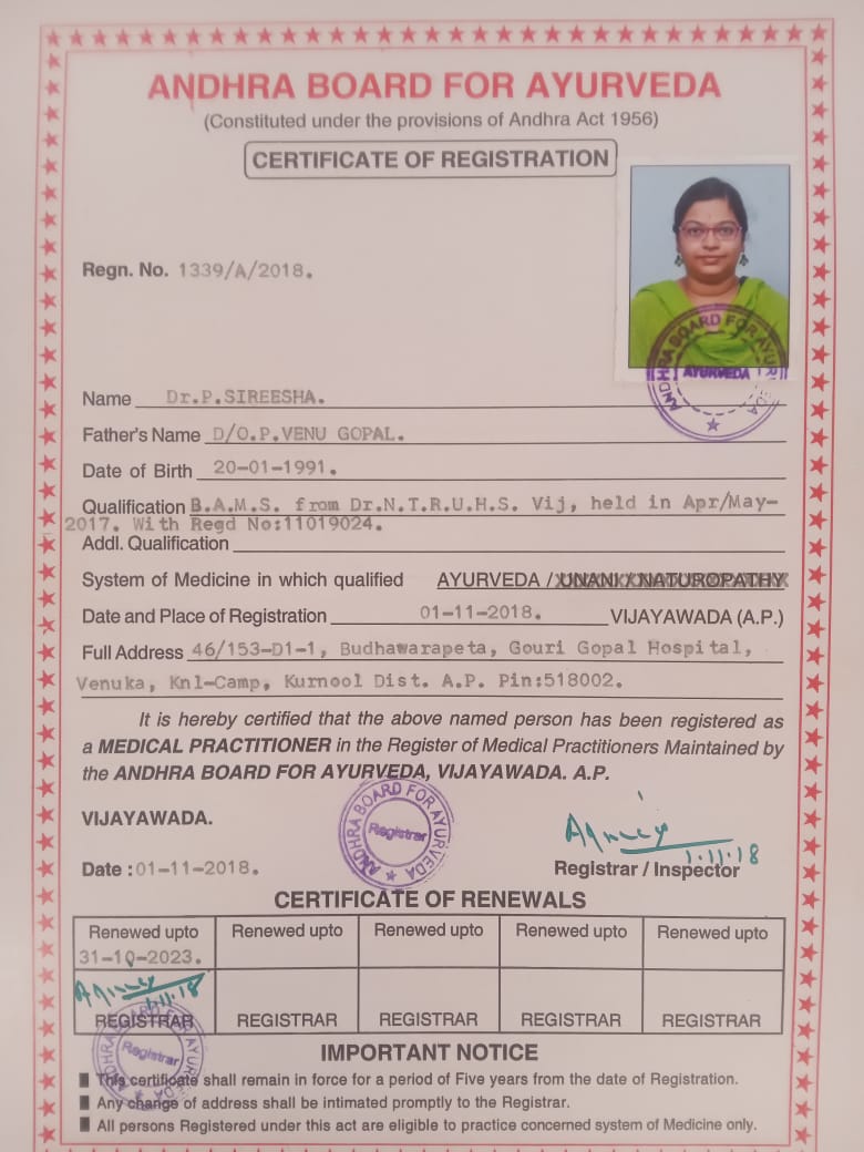 Dr.P.Sireesha Certificate